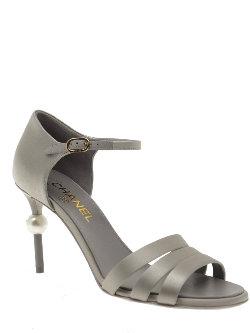 Chanel Sandals Light Grey Satin Fabric Size 38 New